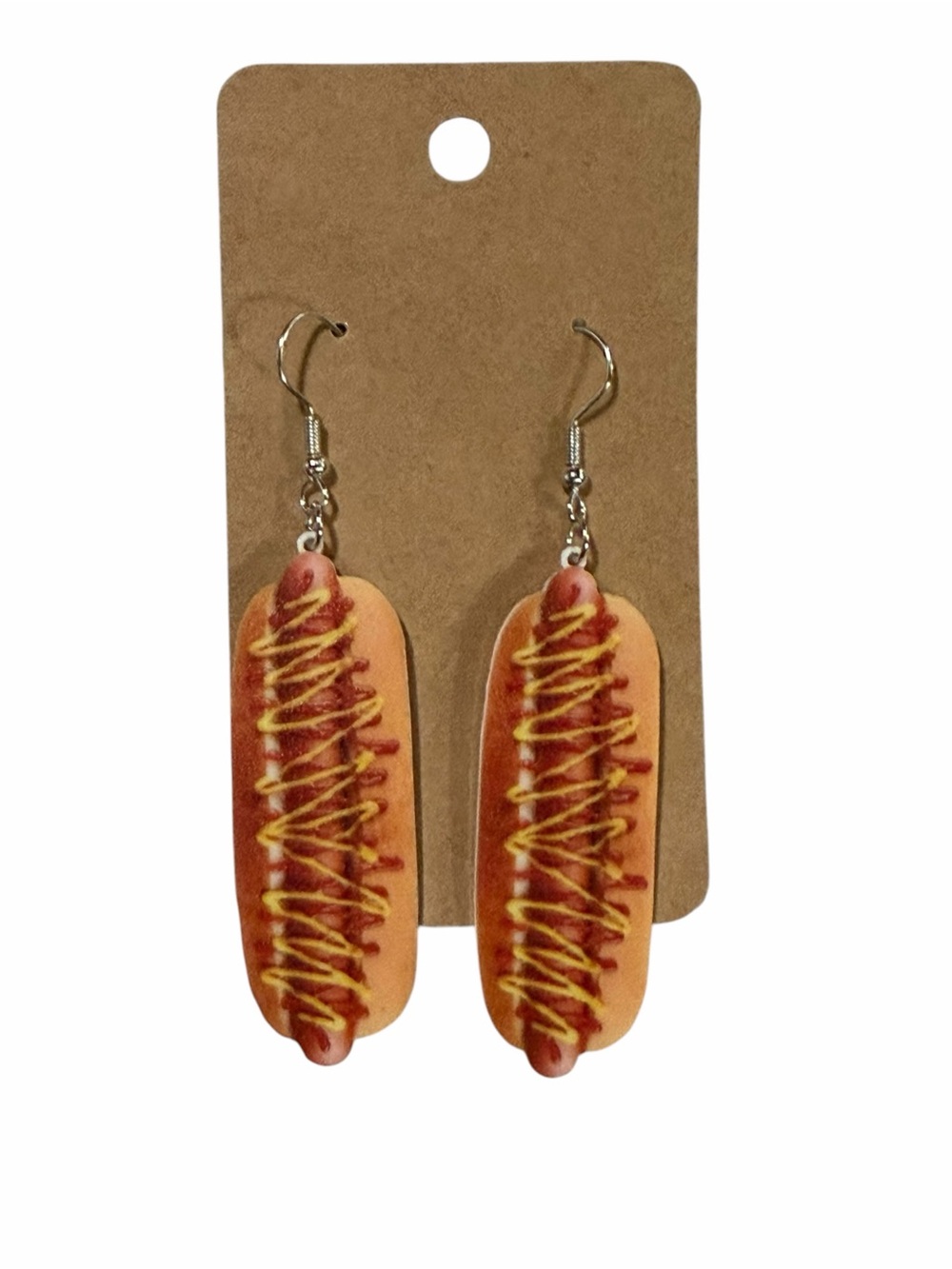 Novelty Hot Dog Dangle Earrings - Yellow & Brown